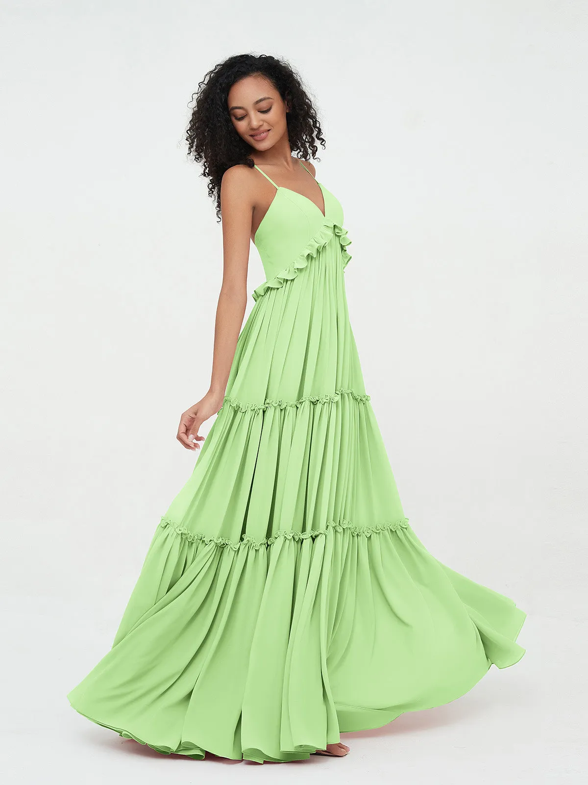 Empire Chiffon Tiered Skirt Max Bohemian Dresses-Sage