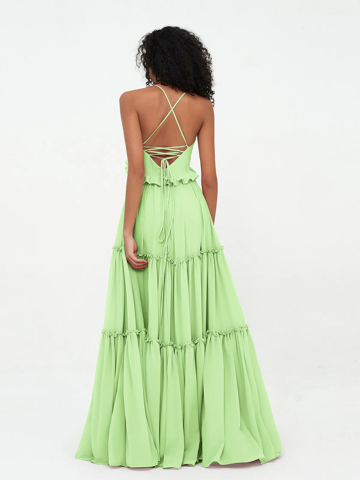 Empire Chiffon Tiered Skirt Max Bohemian Dresses-Sage