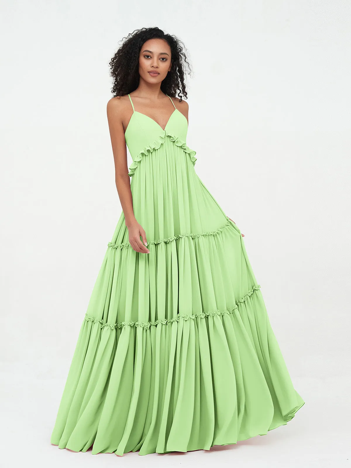 Empire Chiffon Tiered Skirt Max Bohemian Dresses-Sage