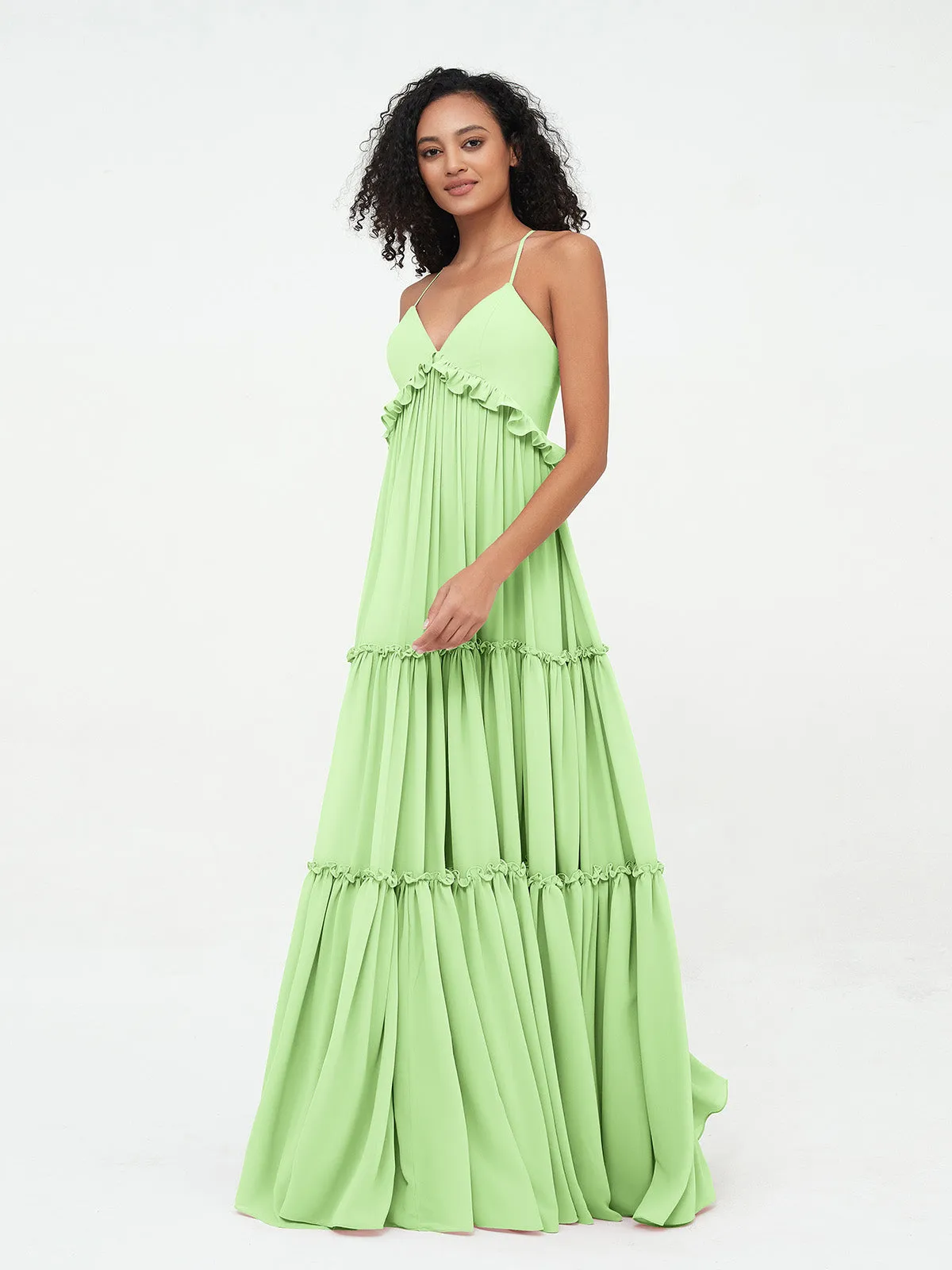 Empire Chiffon Tiered Skirt Max Bohemian Dresses-Sage