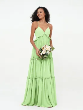 Empire Chiffon Tiered Skirt Max Bohemian Dresses-Sage