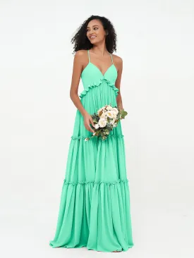Empire Chiffon Tiered Skirt Max Bohemian Dresses-Turquoise