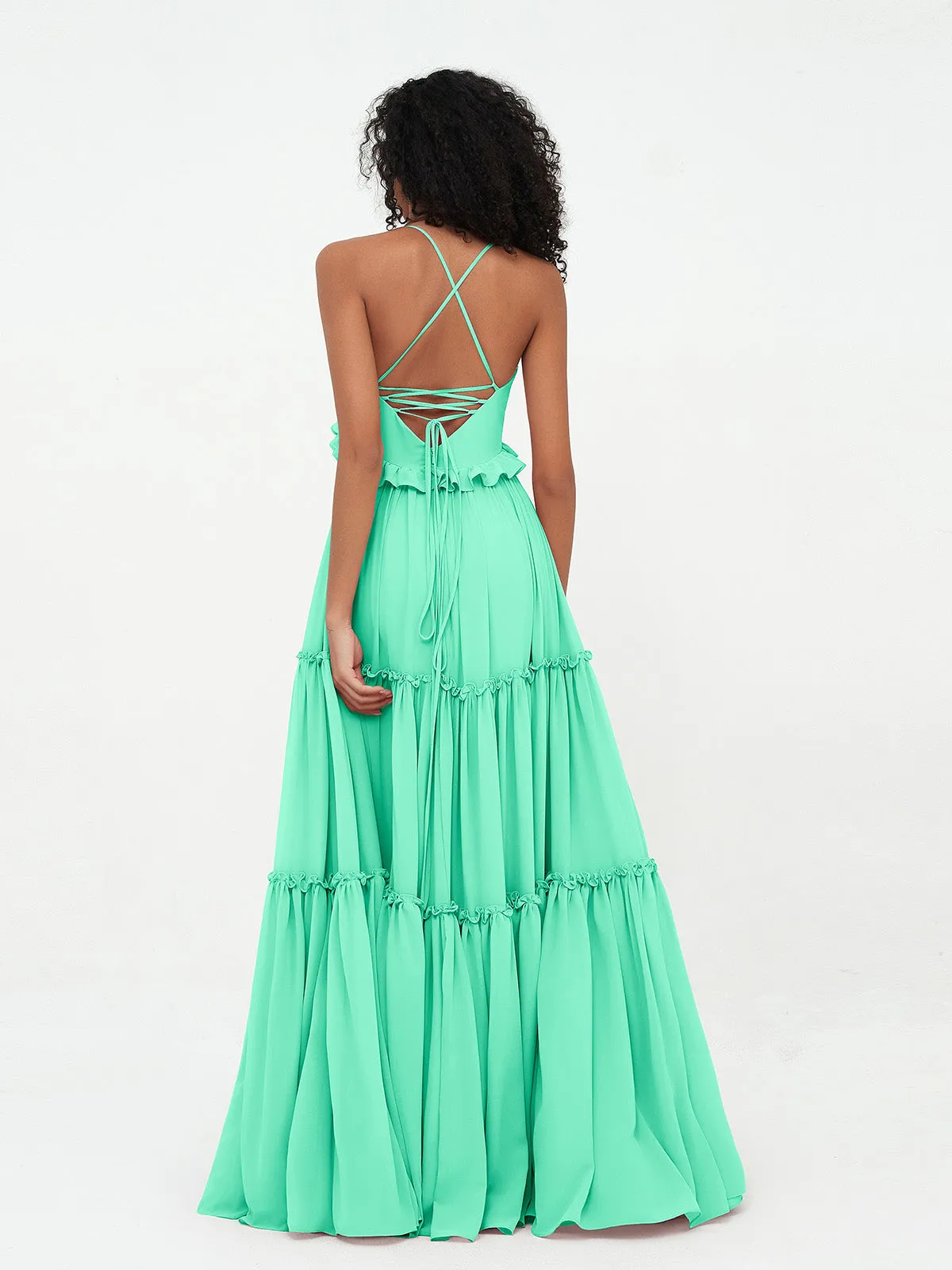Empire Chiffon Tiered Skirt Max Bohemian Dresses-Turquoise