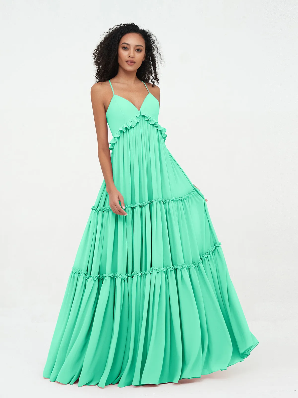 Empire Chiffon Tiered Skirt Max Bohemian Dresses-Turquoise