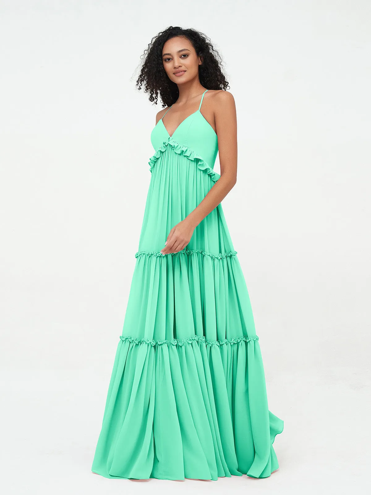 Empire Chiffon Tiered Skirt Max Bohemian Dresses-Turquoise