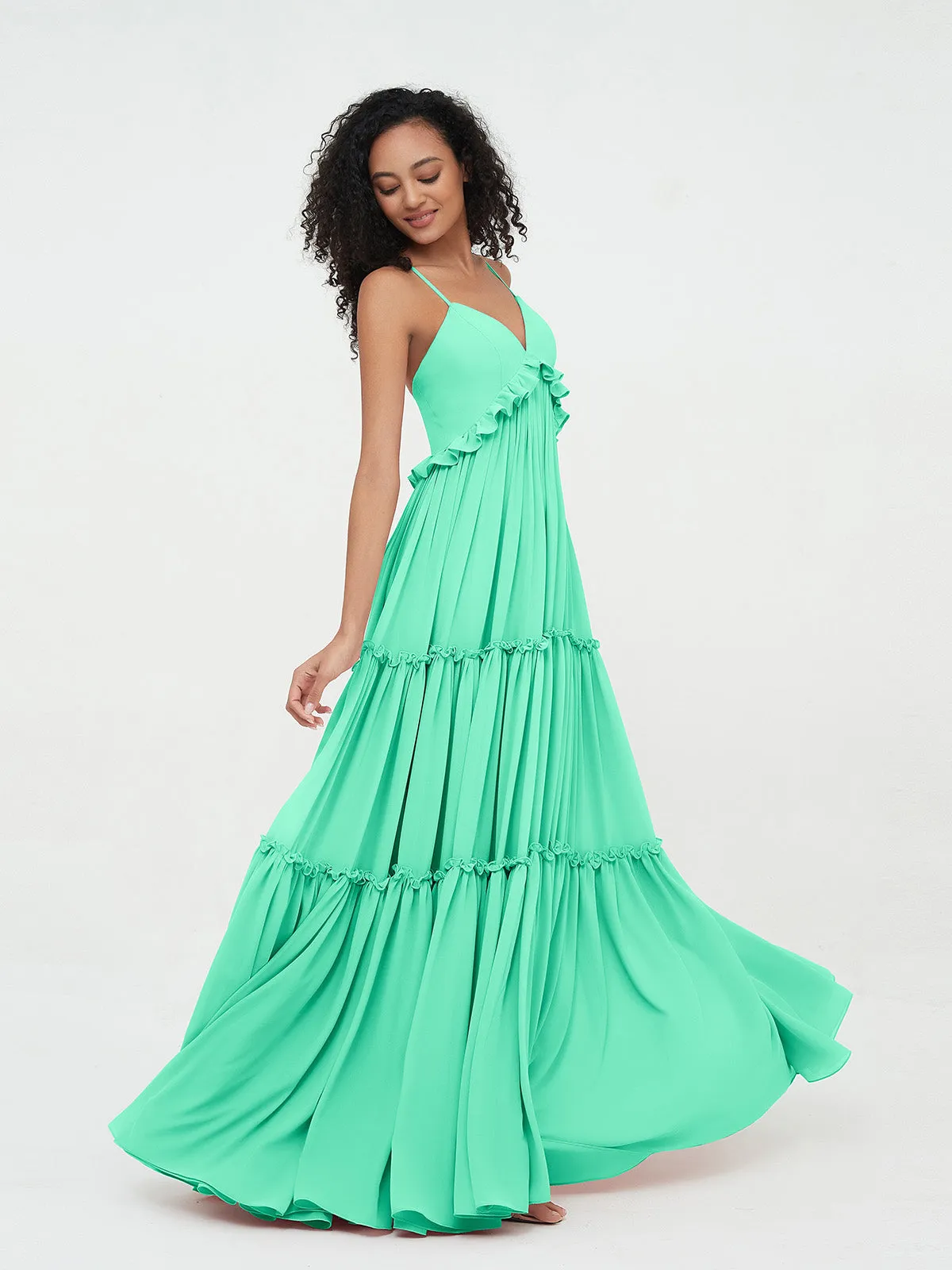 Empire Chiffon Tiered Skirt Max Bohemian Dresses-Turquoise