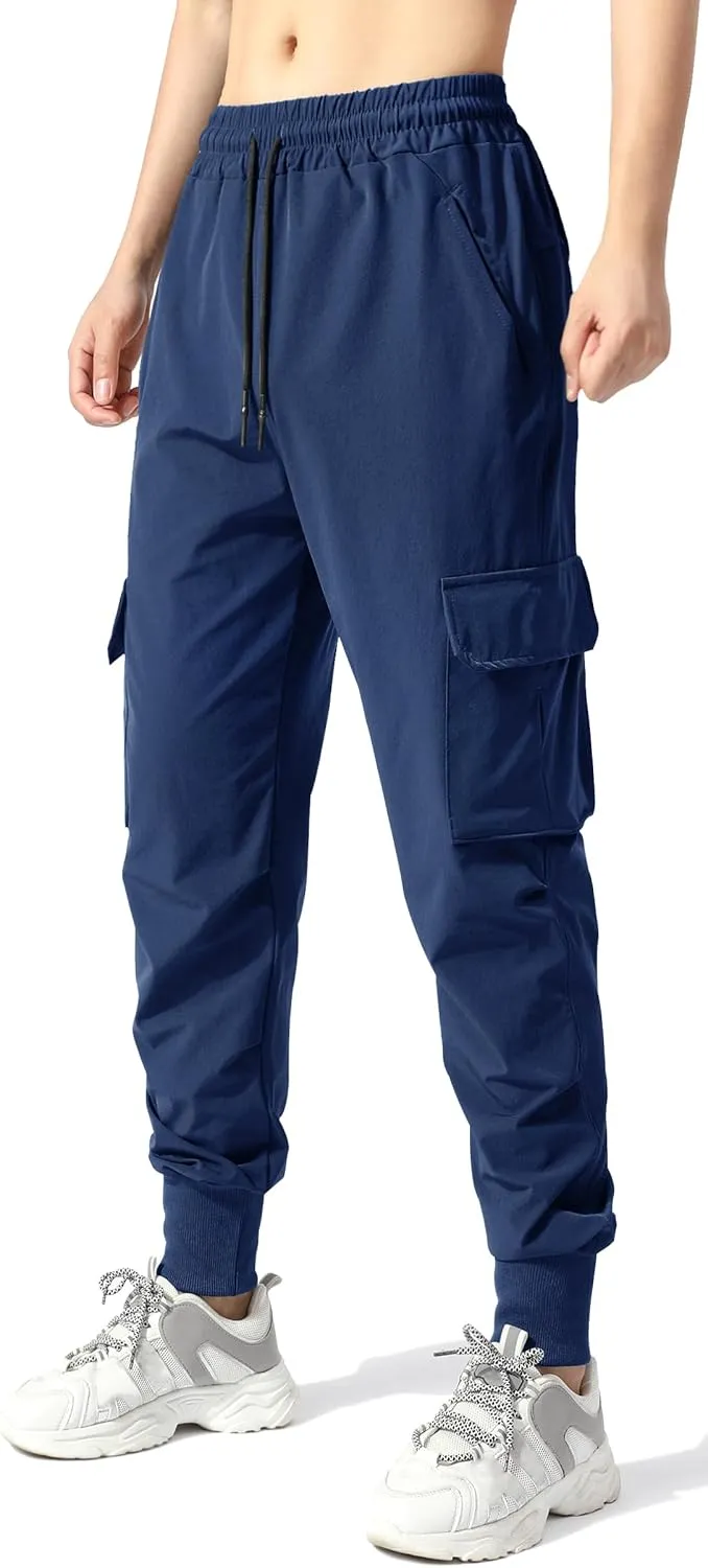 EXEKE Women's Lightweight Hiking Pants Quick Dry Tapered Cargo Joggers Stretch Workout Lounge Pants with Zipper Pockets