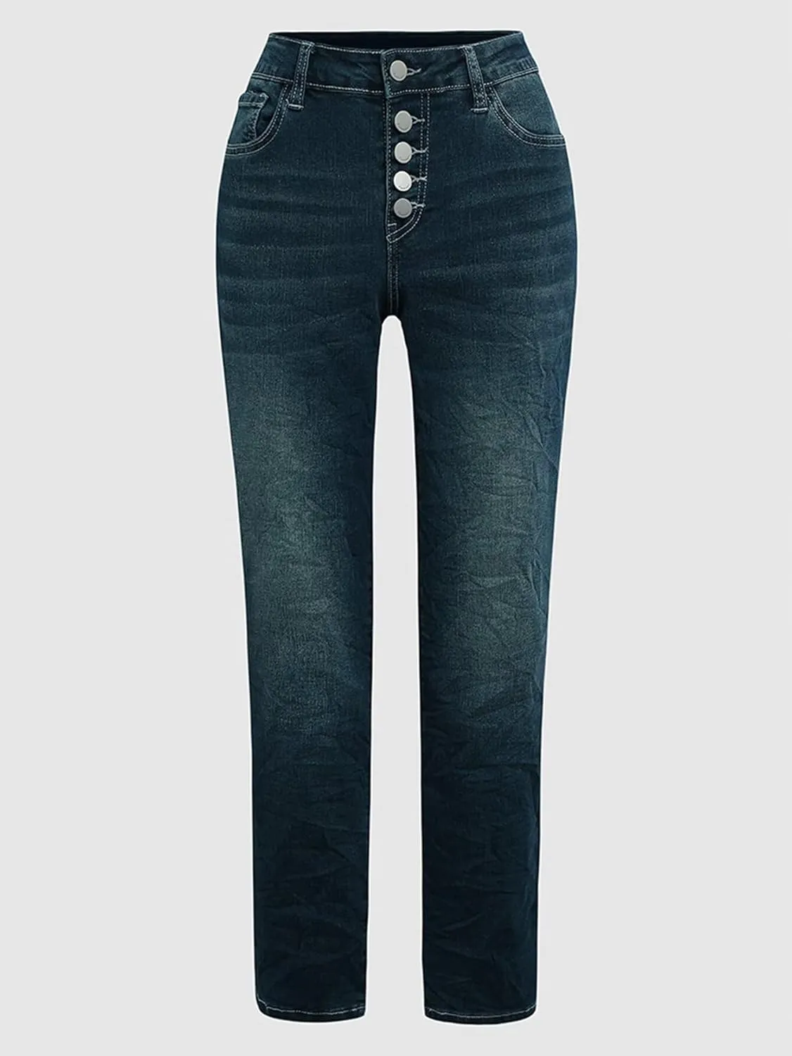 Flamingals Straight Leg Low Rise Button Fly Boyfriend Jeans for Women