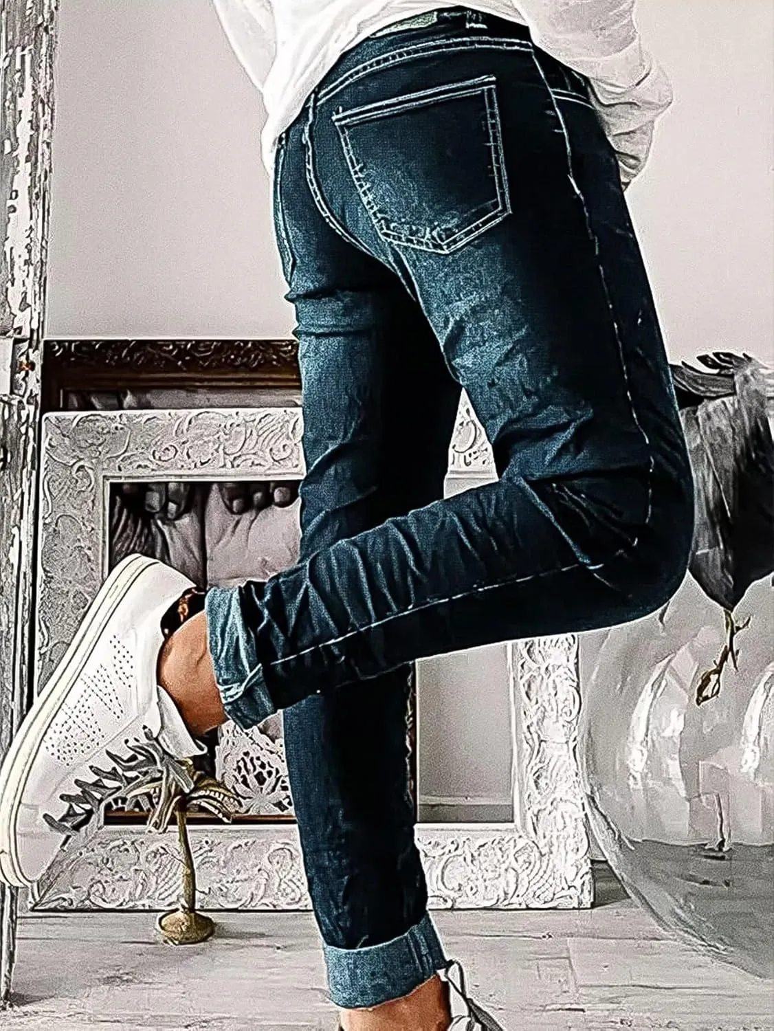 Flamingals Straight Leg Low Rise Button Fly Boyfriend Jeans for Women