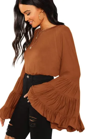Floerns Women's 70s Western Flowy Bell Sleeve Blouse Tops Shirts