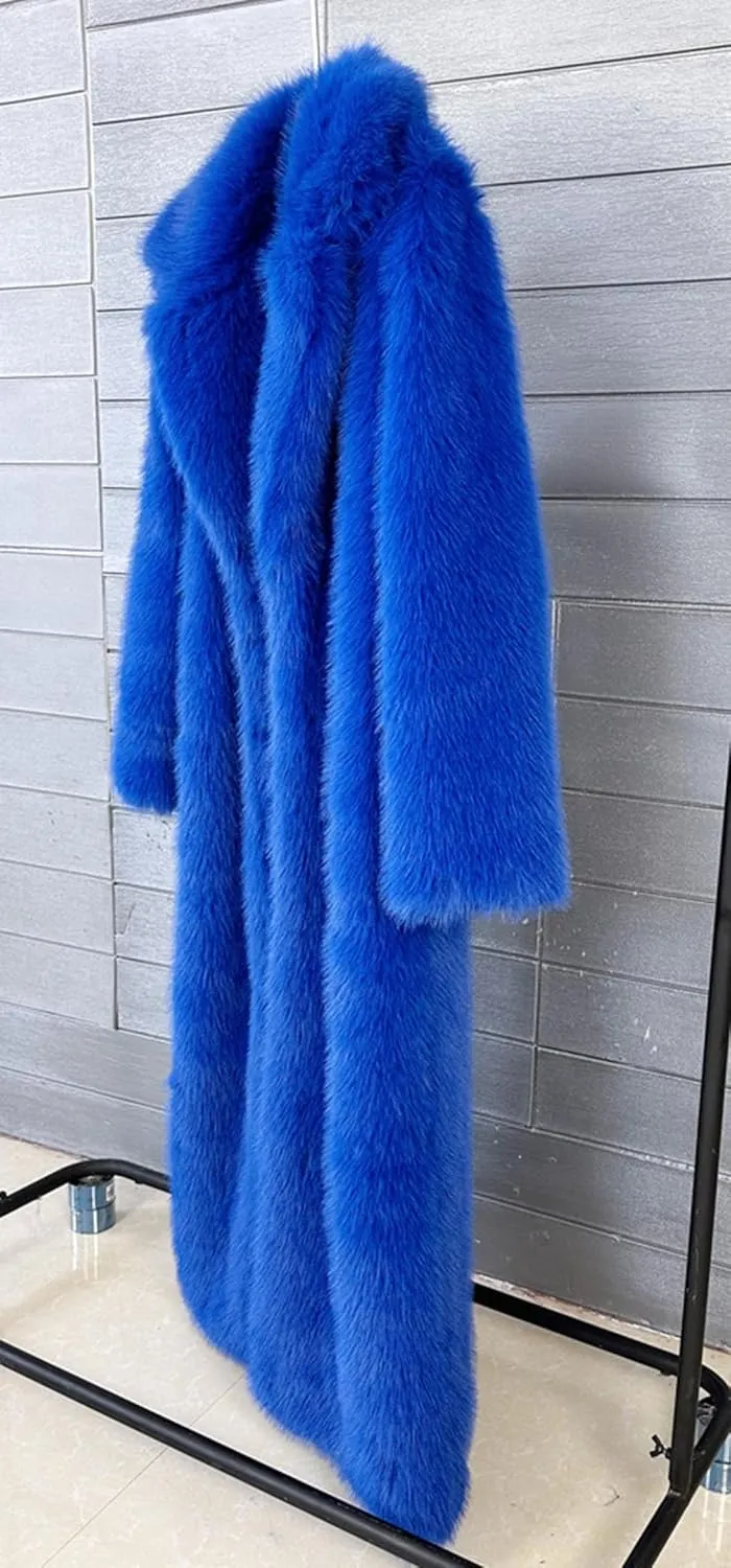 Fluffy Faux Fur Long Overcoat,Warm Outwear Parka Long Coat with Sleeves