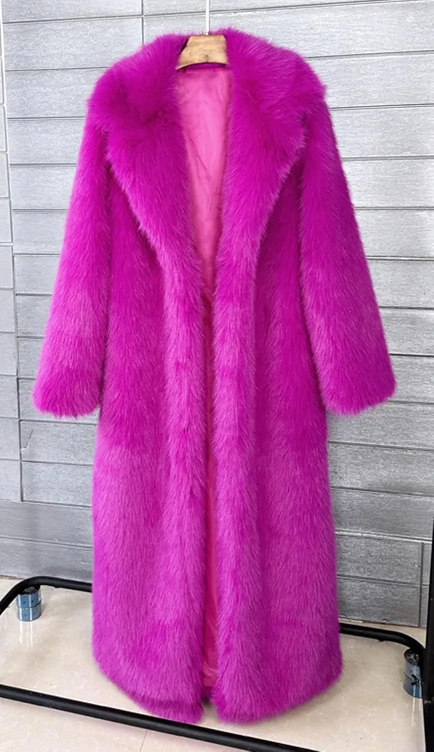 Fluffy Faux Fur Long Overcoat,Warm Outwear Parka Long Coat with Sleeves