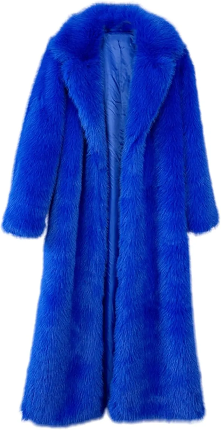 Fluffy Faux Fur Long Overcoat,Warm Outwear Parka Long Coat with Sleeves
