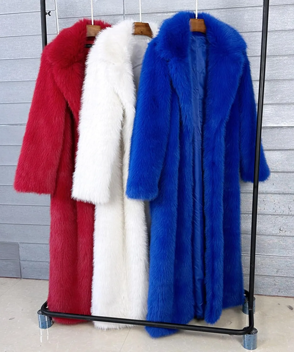 Fluffy Faux Fur Long Overcoat,Warm Outwear Parka Long Coat with Sleeves