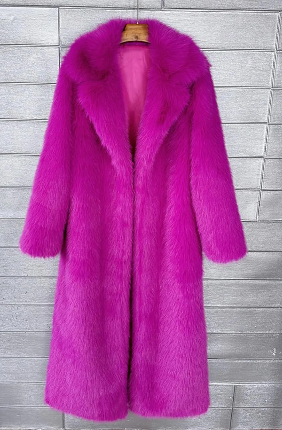 Fluffy Faux Fur Long Overcoat,Warm Outwear Parka Long Coat with Sleeves