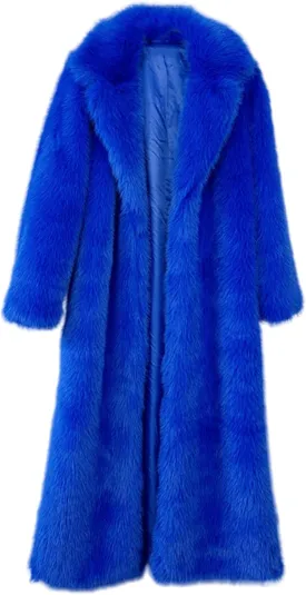 Fluffy Faux Fur Long Overcoat,Warm Outwear Parka Long Coat with Sleeves