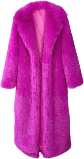 Fluffy Faux Fur Long Overcoat,Warm Outwear Parka Long Coat with Sleeves