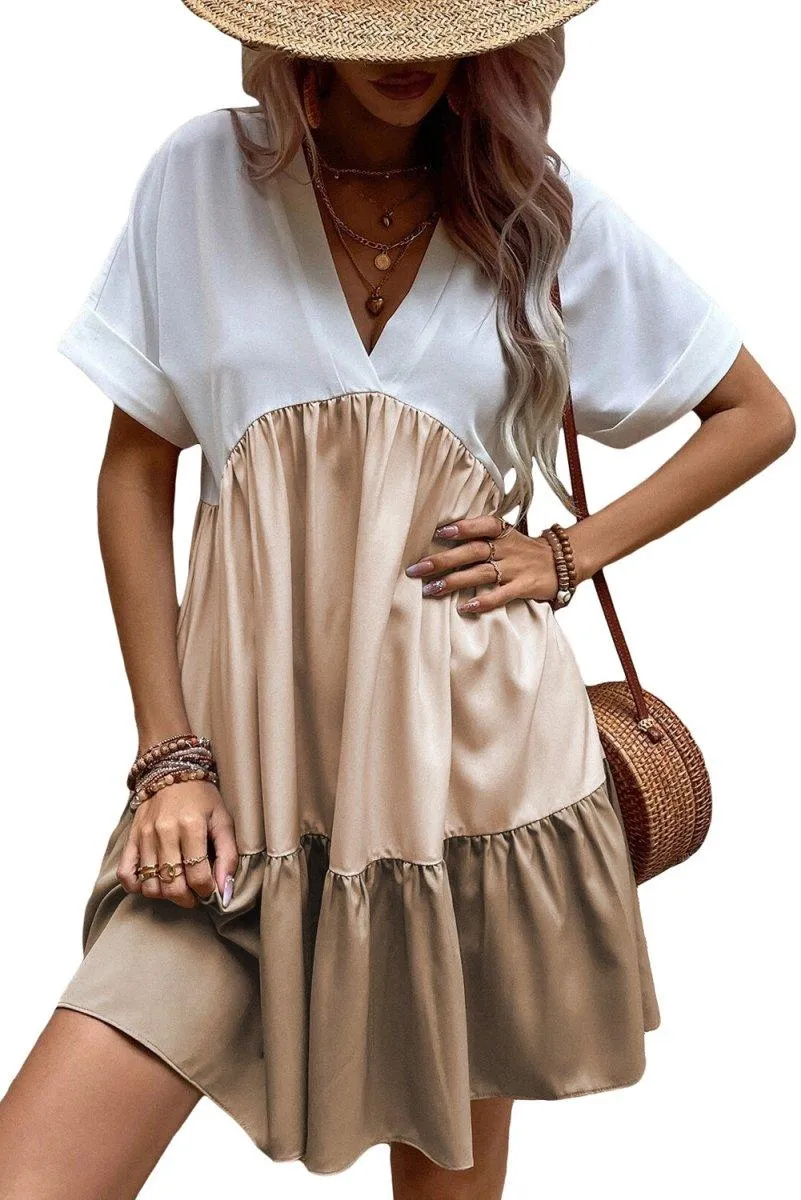 French Beige Tiered Loose Dress