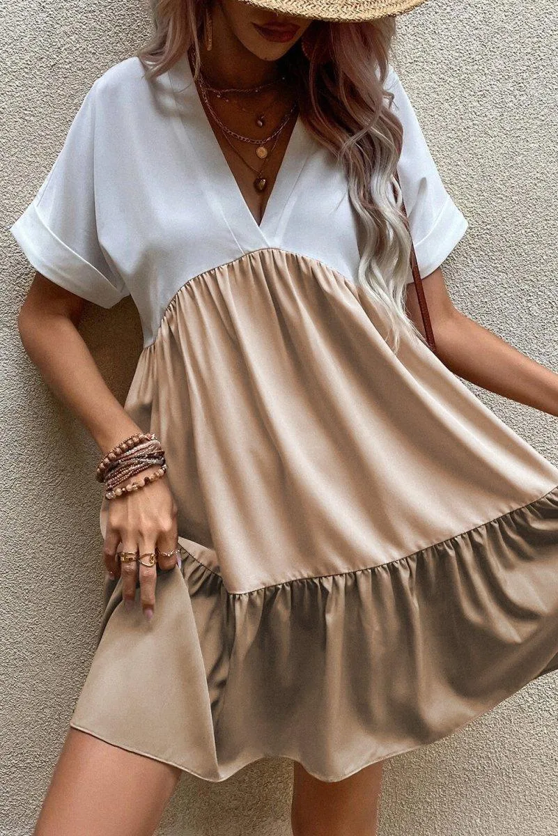 French Beige Tiered Loose Dress