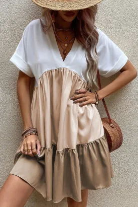 French Beige Tiered Loose Dress