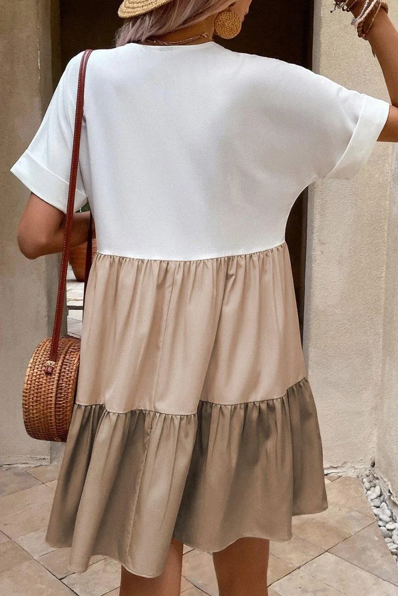 French Beige Tiered Loose Dress