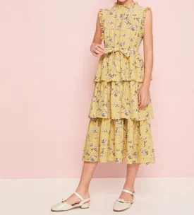 Frill Trim Layered Belted Floral Dress