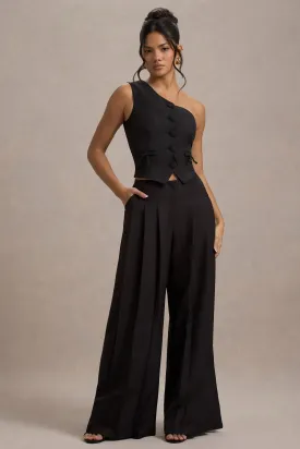 Galilea | Black Pleated Wide-Leg Trousers