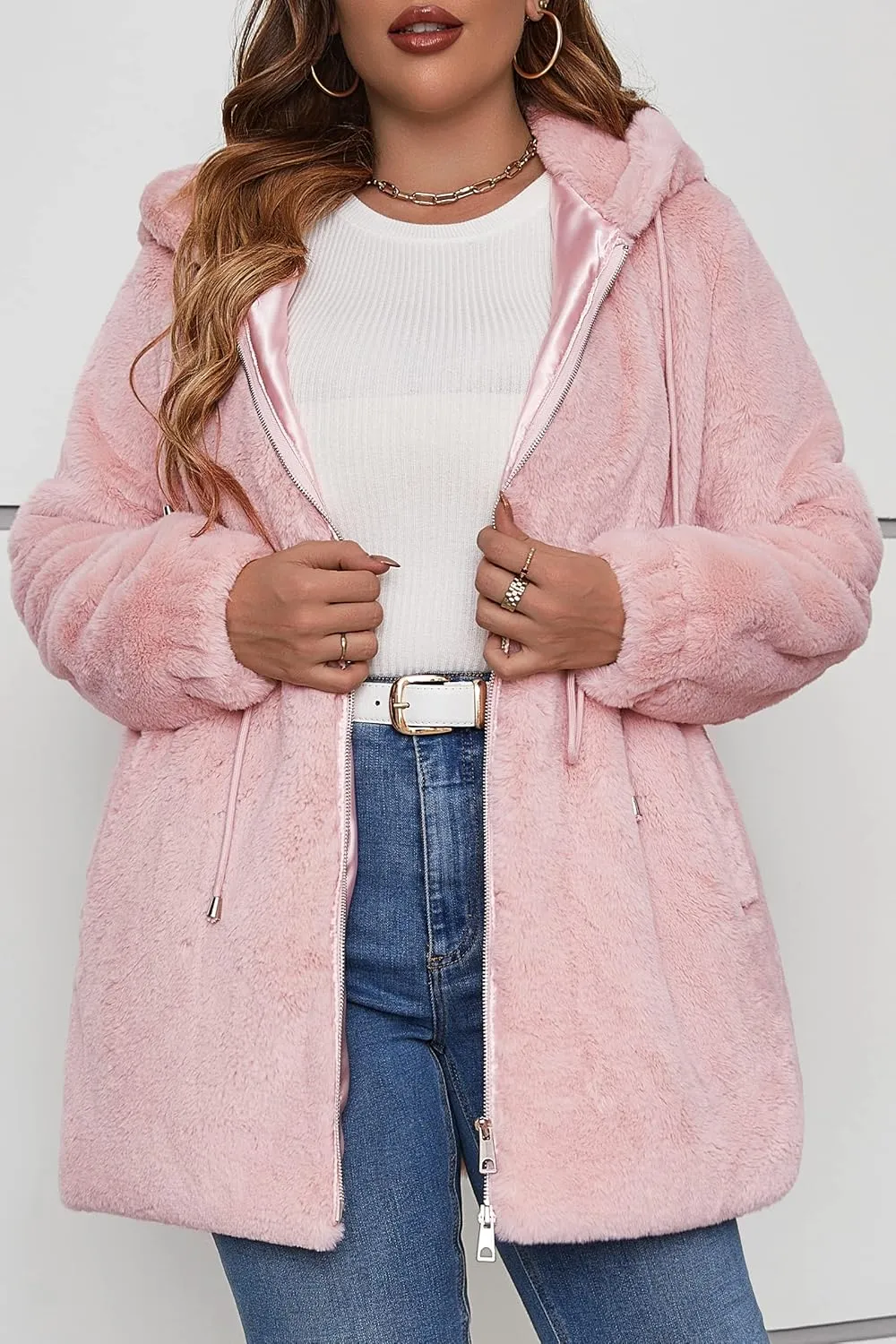 Geschallino Women's Faux Fur Coat Fleece Reversible Sherpa Fuzzy Winter Puffer Jacket (Available in Plus Size)