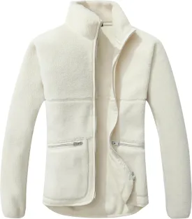 GIMECEN Women's Fuzzy Fleece Jacket Long Sleeve Zip Up Sherpa Coat Soft Polar Outerwear with Zipper Pockets