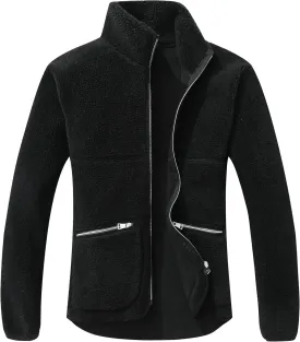 GIMECEN Women's Fuzzy Fleece Jacket Long Sleeve Zip Up Sherpa Coat Soft Polar Outerwear with Zipper Pockets