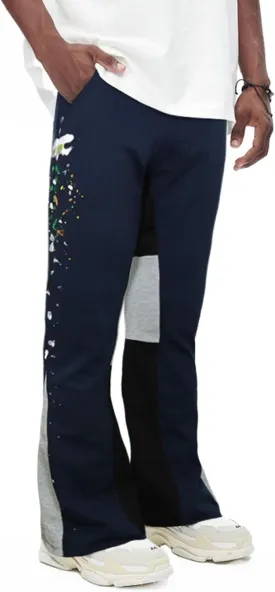 GINGTTO Mens Sweatpants Open Bottom Patchwork Stacked Paint Track Pants
