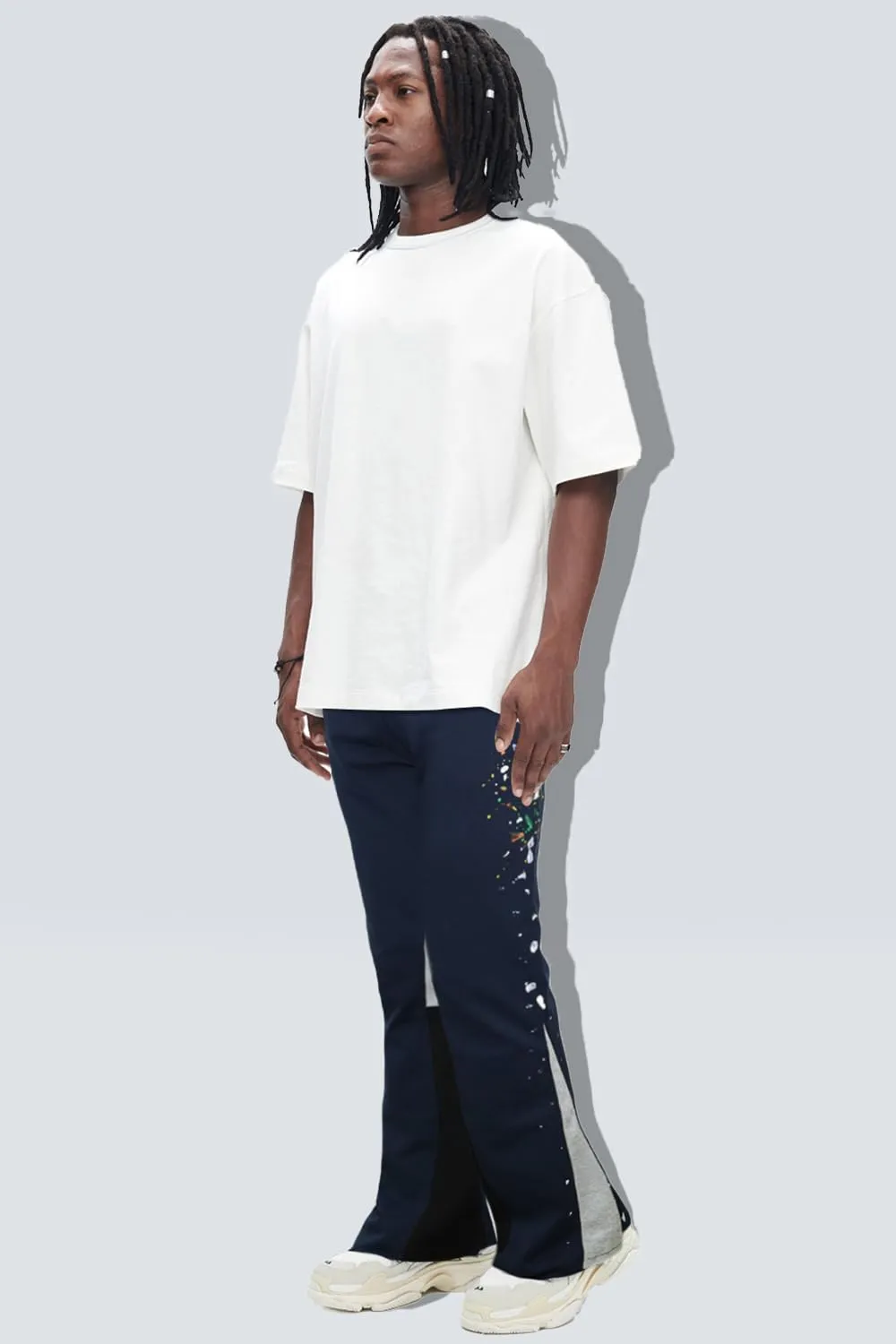 GINGTTO Mens Sweatpants Open Bottom Patchwork Stacked Paint Track Pants
