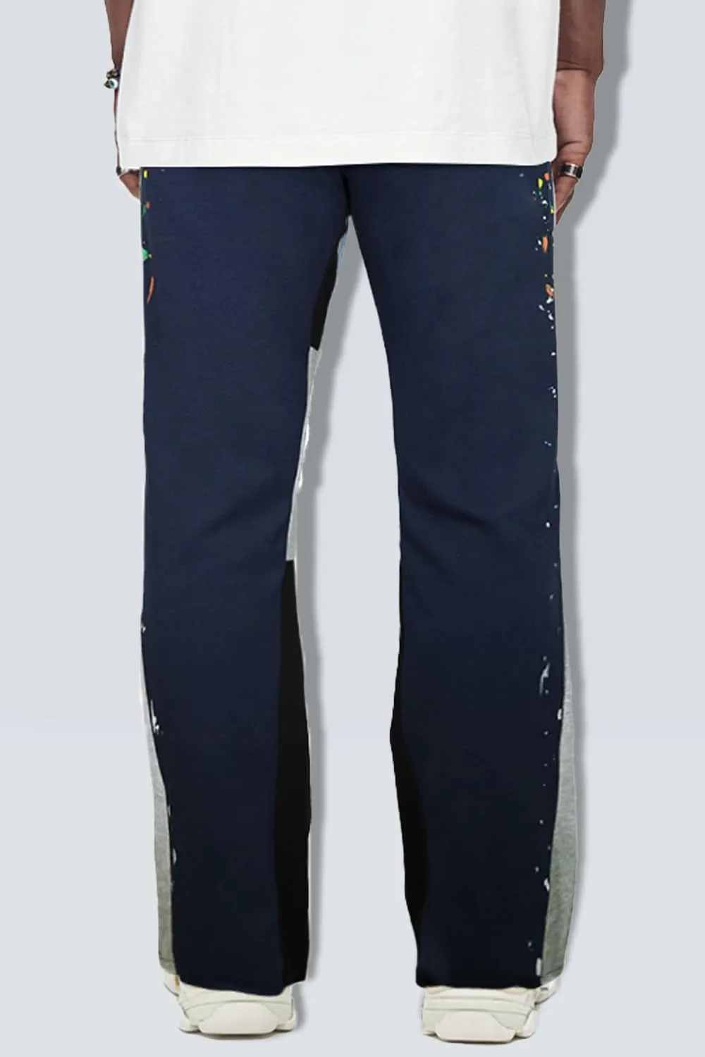 GINGTTO Mens Sweatpants Open Bottom Patchwork Stacked Paint Track Pants