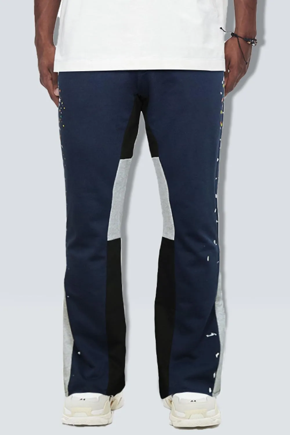 GINGTTO Mens Sweatpants Open Bottom Patchwork Stacked Paint Track Pants