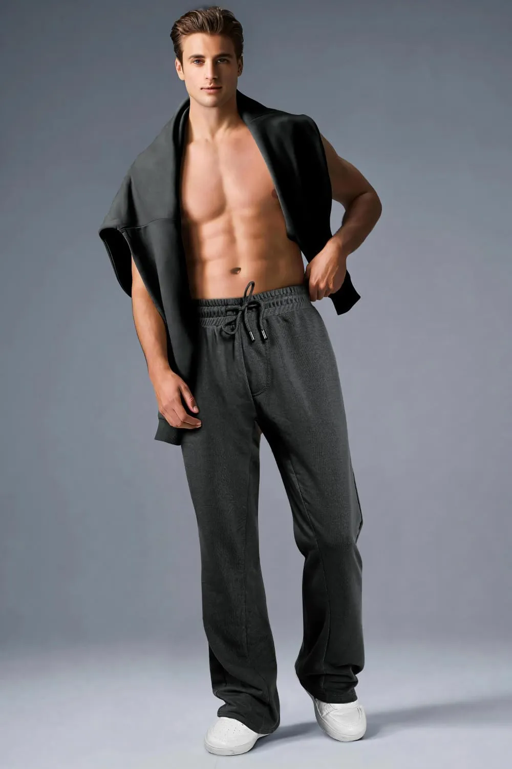GINGTTO Men's Sweatpants Open Bottom with Pockets Stacked Flared Track Pants
