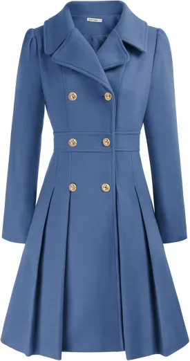 GRACE KARIN 2024 Women's Fashion Trench Coat Notch Lapel Double Breasted Thick A Line Pea Coats Jacket with Pockets(S-2XL)