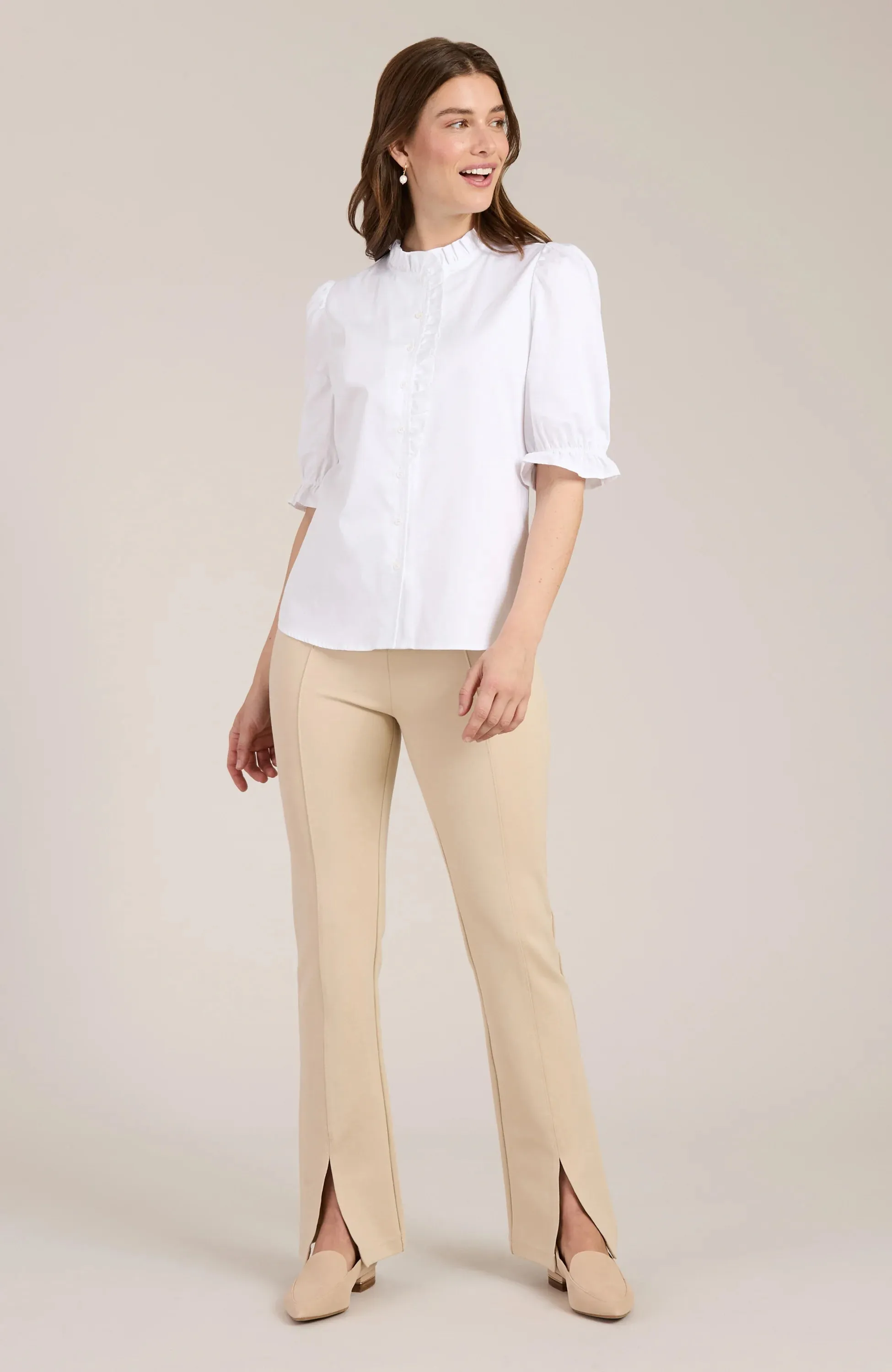 Gwen Cotton Ruffle Collar 3/4 Sleeve - White