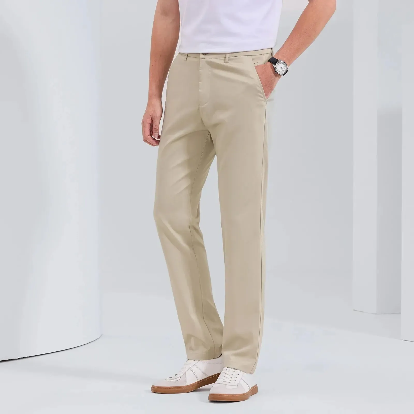 HIQOR Men Straight Formal Trousers Loose Fashion Business Pants