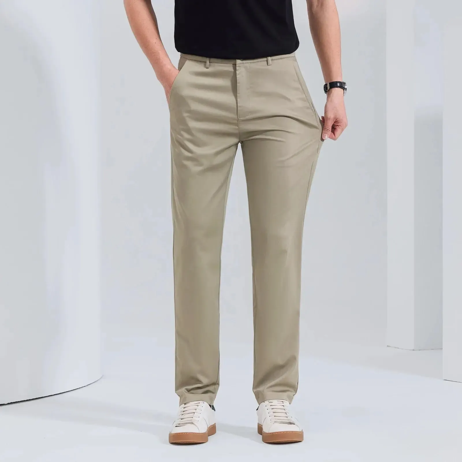 HIQOR Men Straight Formal Trousers Loose Fashion Business Pants
