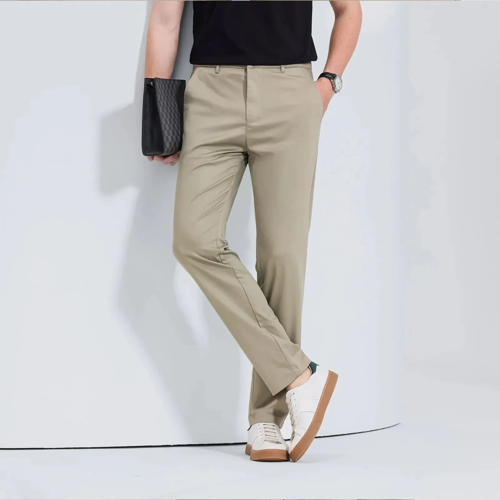 HIQOR Men Straight Formal Trousers Loose Fashion Business Pants