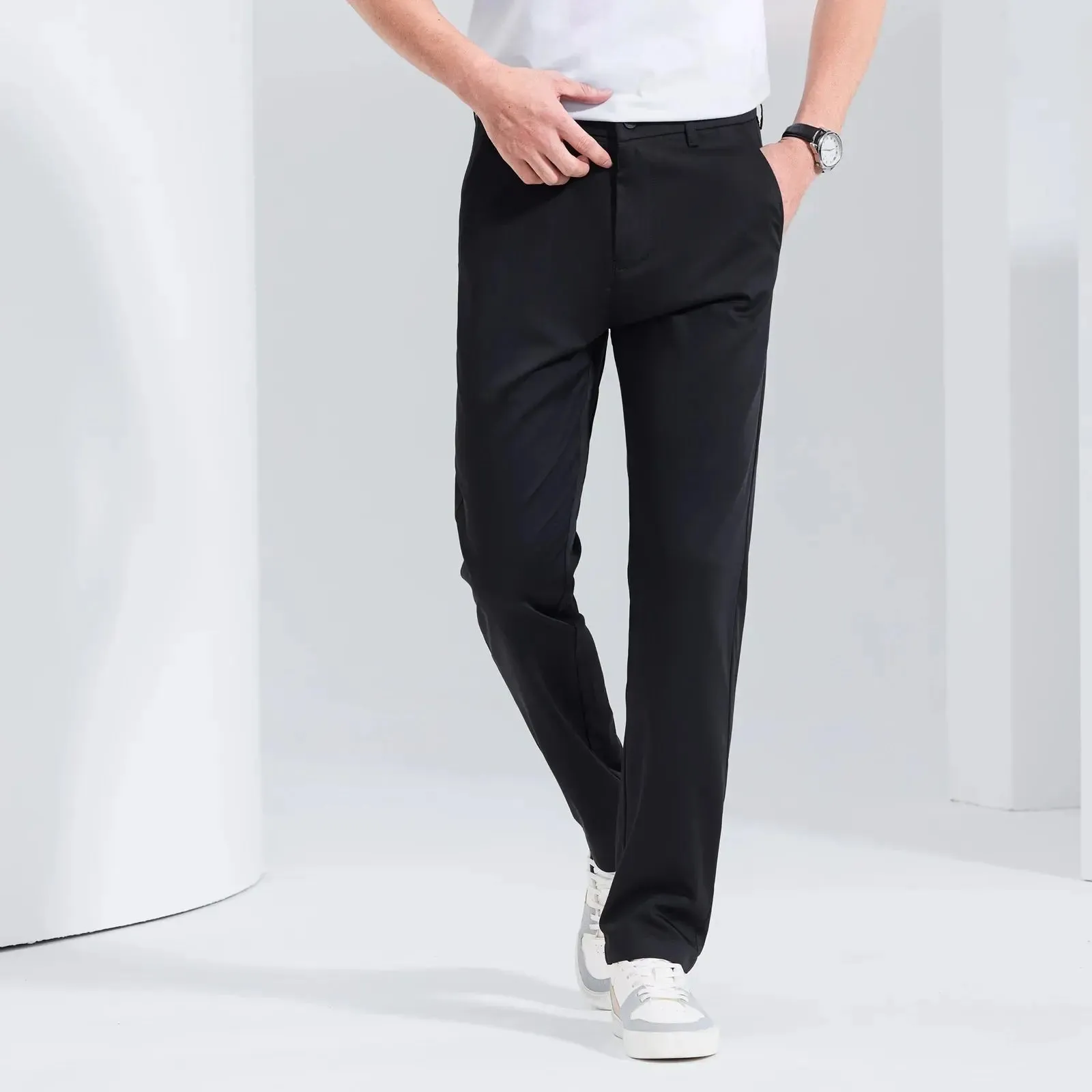 HIQOR Men Straight Formal Trousers Loose Fashion Business Pants