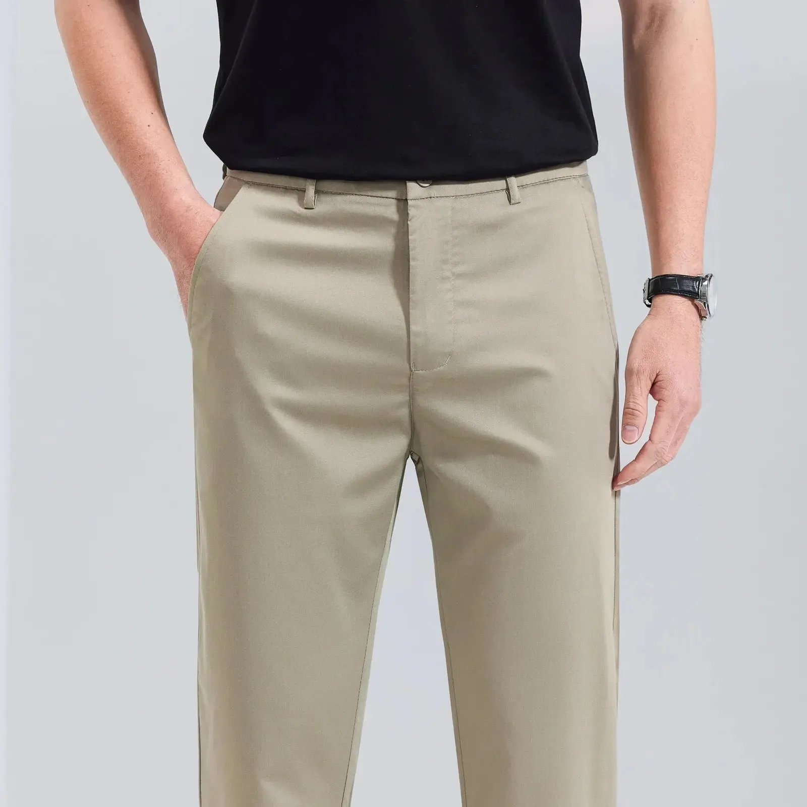 HIQOR Men Straight Formal Trousers Loose Fashion Business Pants