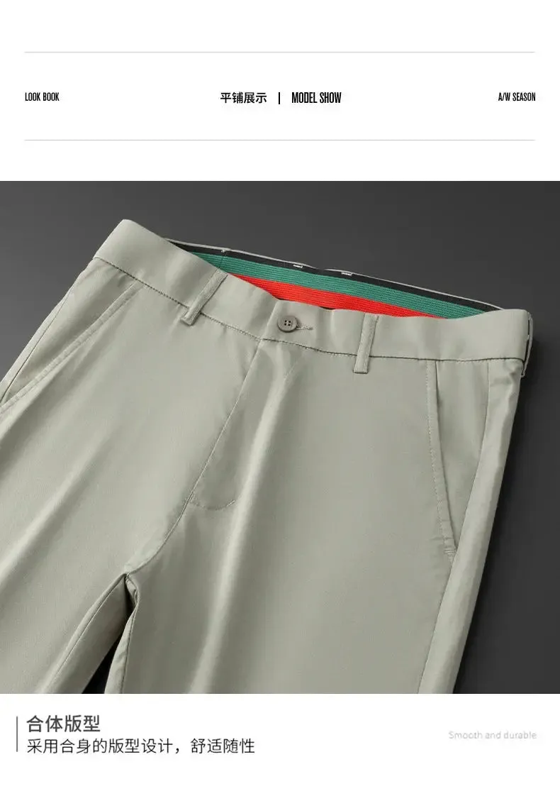 HIQOR Men Straight Formal Trousers Loose Fashion Business Pants