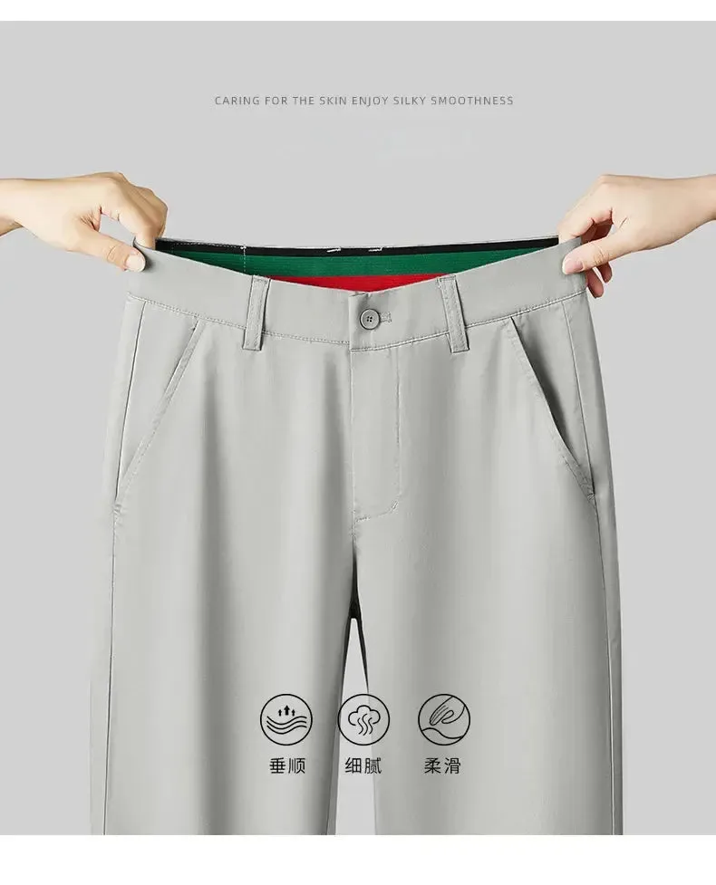HIQOR Men Straight Formal Trousers Loose Fashion Business Pants