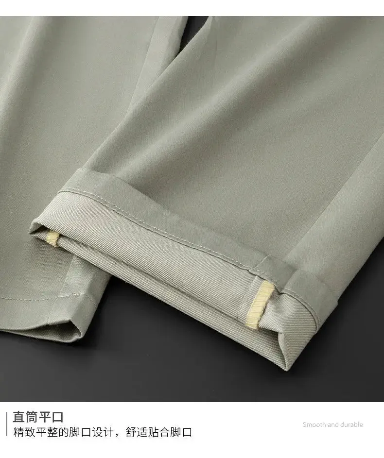 HIQOR Men Straight Formal Trousers Loose Fashion Business Pants