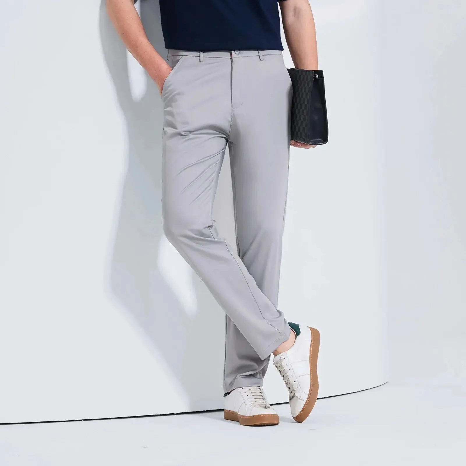 HIQOR Men Straight Formal Trousers Loose Fashion Business Pants