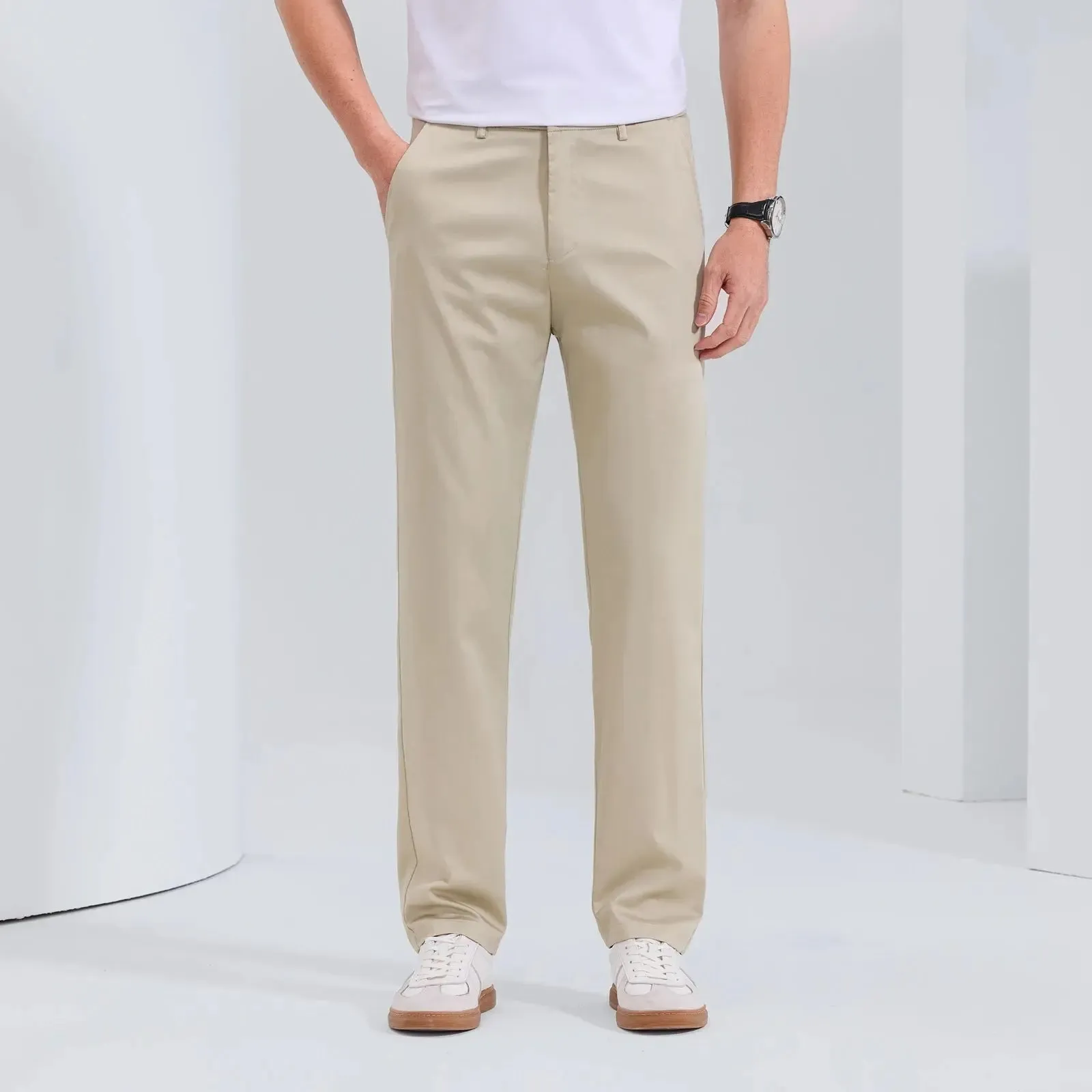HIQOR Men Straight Formal Trousers Loose Fashion Business Pants