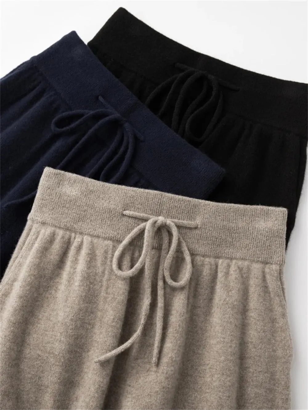Hndudnff Women Loose Merino Wool Knitting Wide Leg Pants Winter Warm Thick Casual Soft Long Trousers