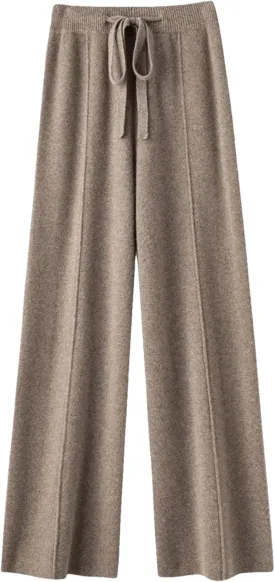 Hndudnff Women Loose Wool Knit Wide Leg Pants Winter Warm Floor Length Soft Long Trousers