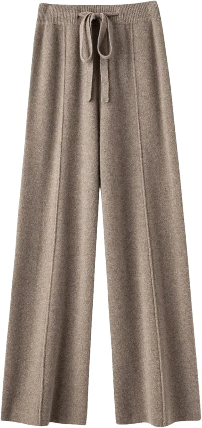 Hndudnff Women Loose Wool Knit Wide Leg Pants Winter Warm Floor Length Soft Long Trousers